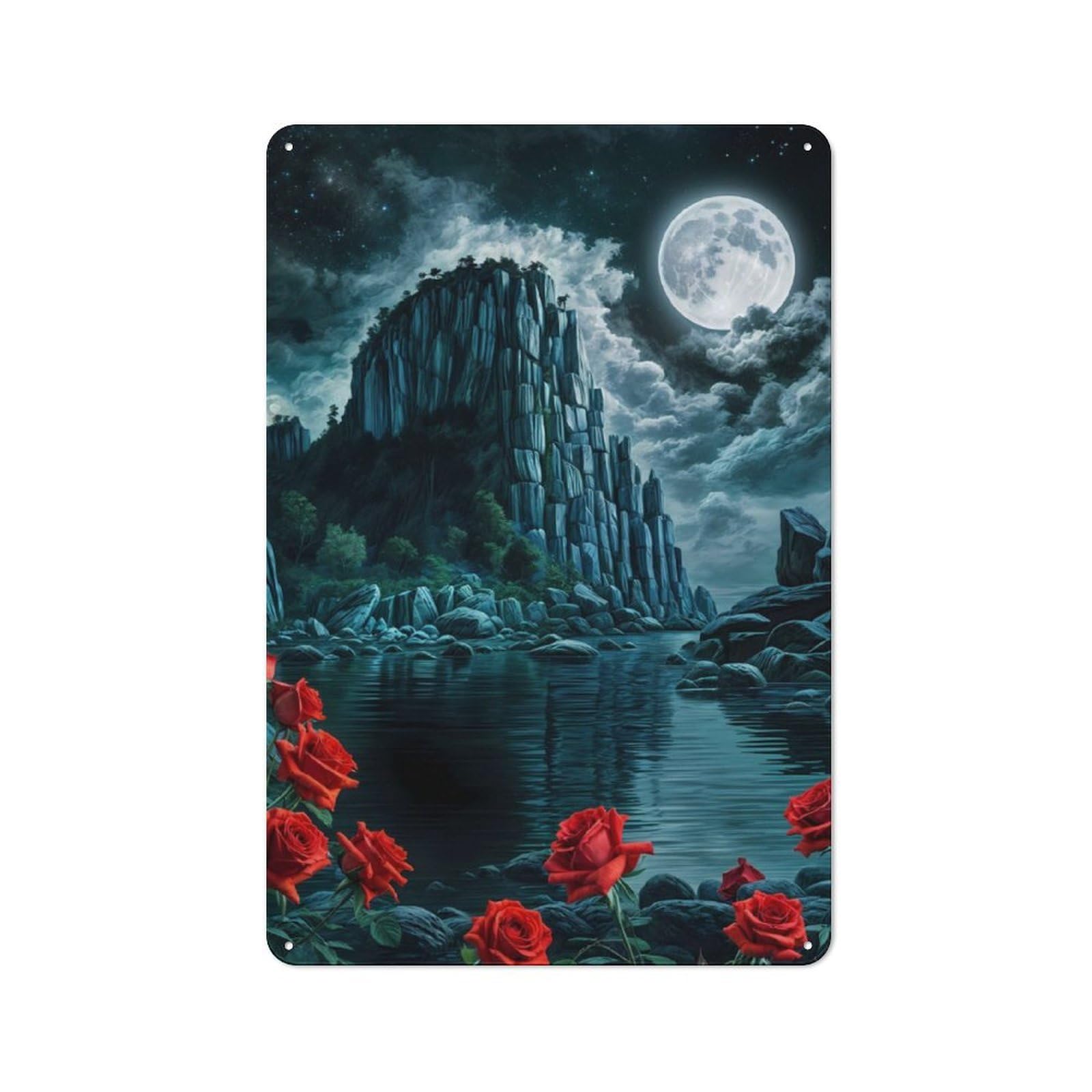 Junmoney Red Rose In Cliff Night Nostalgic Decorative Tin Plaque 30X20cm Featuring Classic Pub Decor For Cafe, Pub, Workshop Or Home Bar