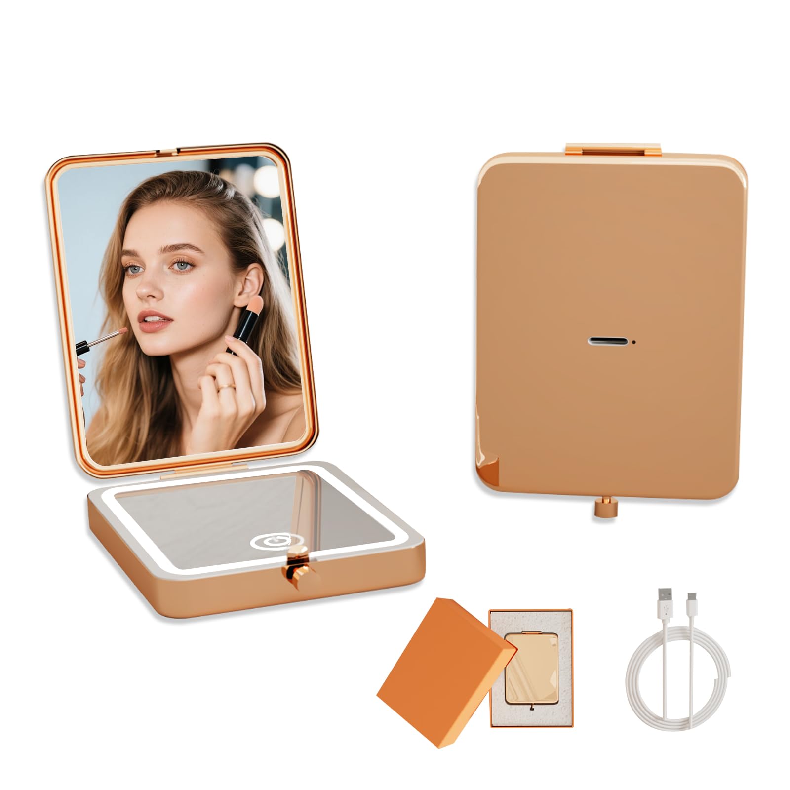 LED Lighted Makeup Mirror with 3X Magnification, Portable Folding Compact Dual-Sided, Travel Pocket and Purse Mirror Size, Perfect for Desk Dorm, Office &amp; Vanity Use, Gifts for Women (Solid color)