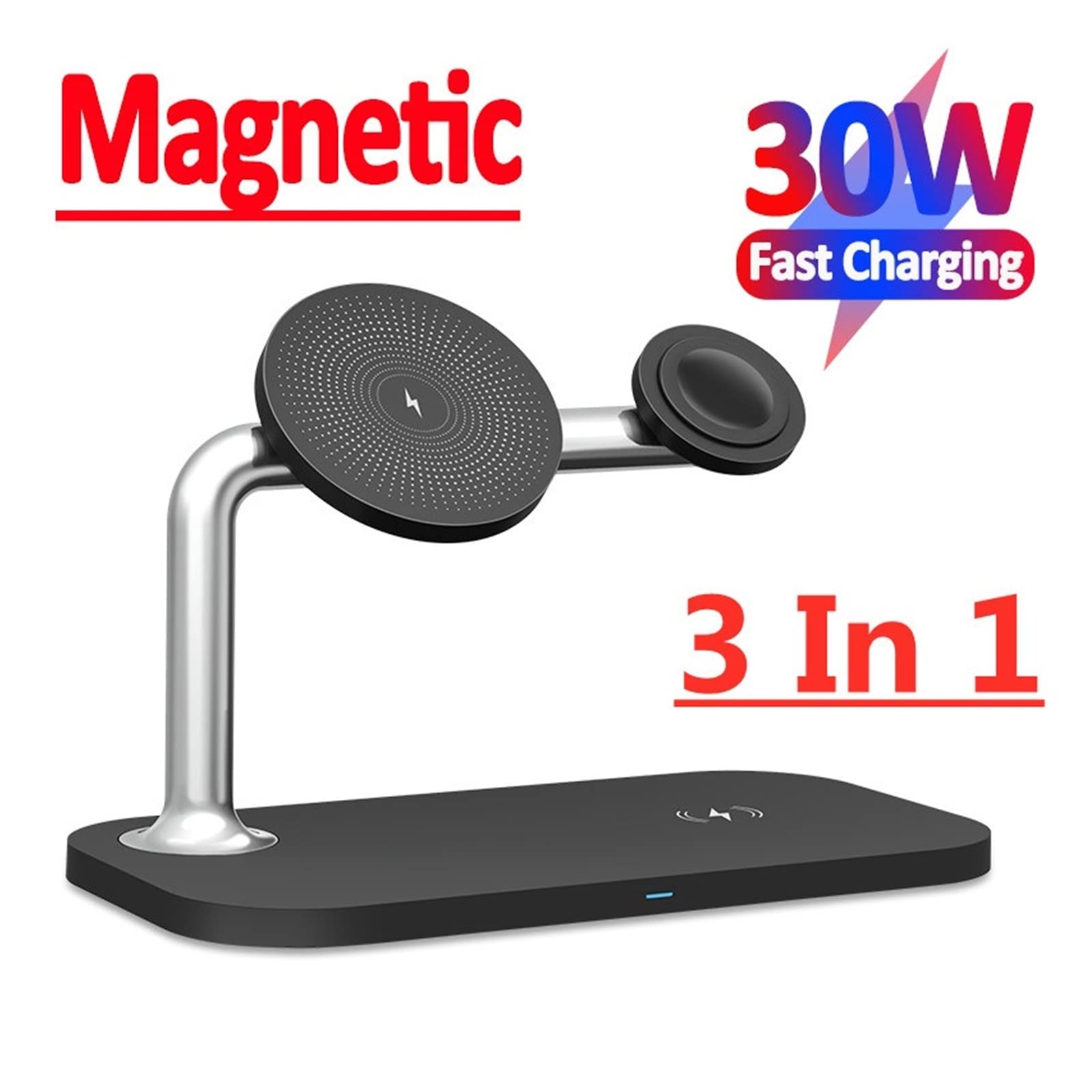 30W 3 en 1 Support de Chargeur magnétique sans Fil for Montre de téléphone Station de Chargeur magnétique sans Fil Charge Rapide for écouteurs(Model Z10 White)