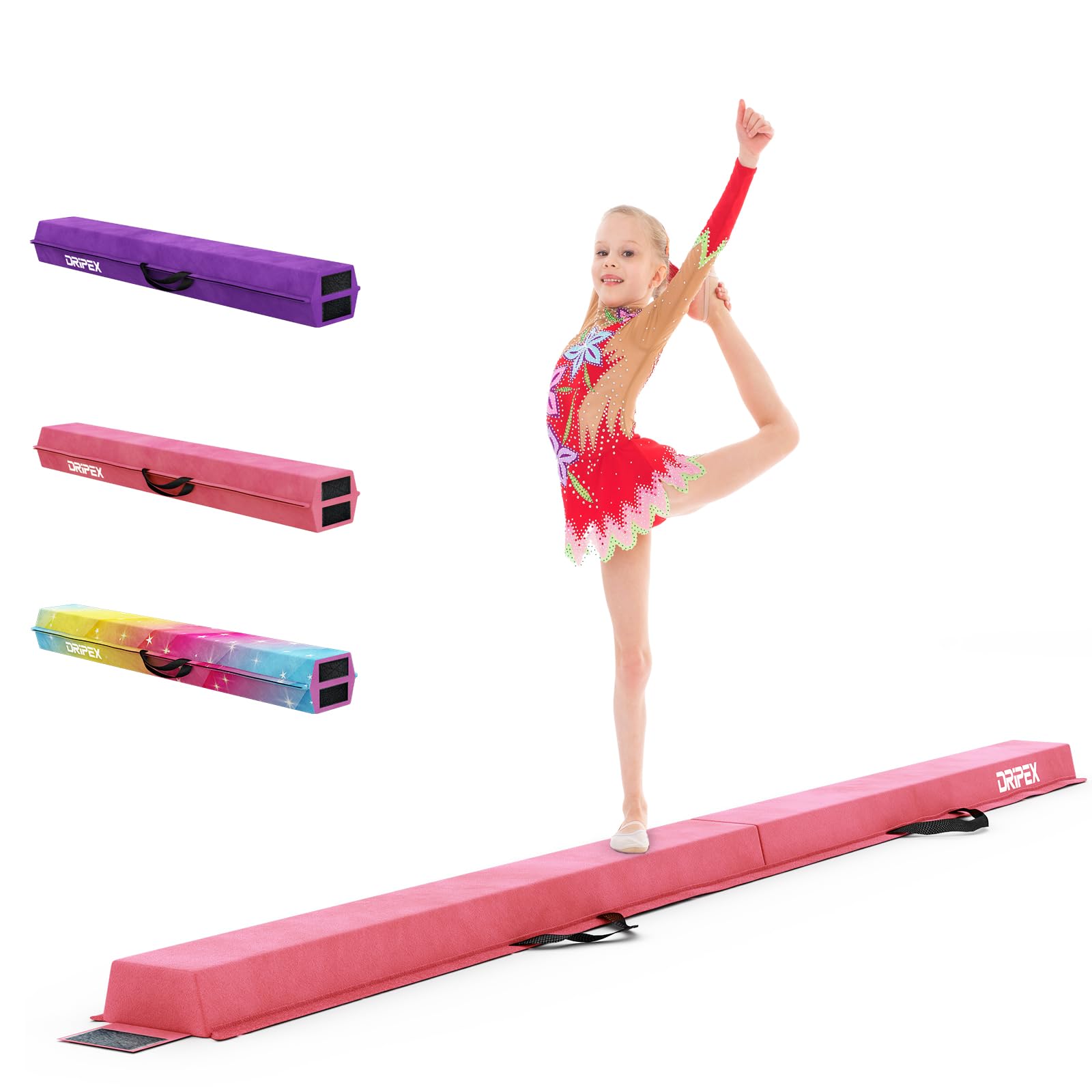 Dripex Kids Balance Beam - 210cm Portable Folding Balance Beam with Carry Handles, High Density EVA Faux Suede Gymnastics Beam for Home Gym Exercise — image 1