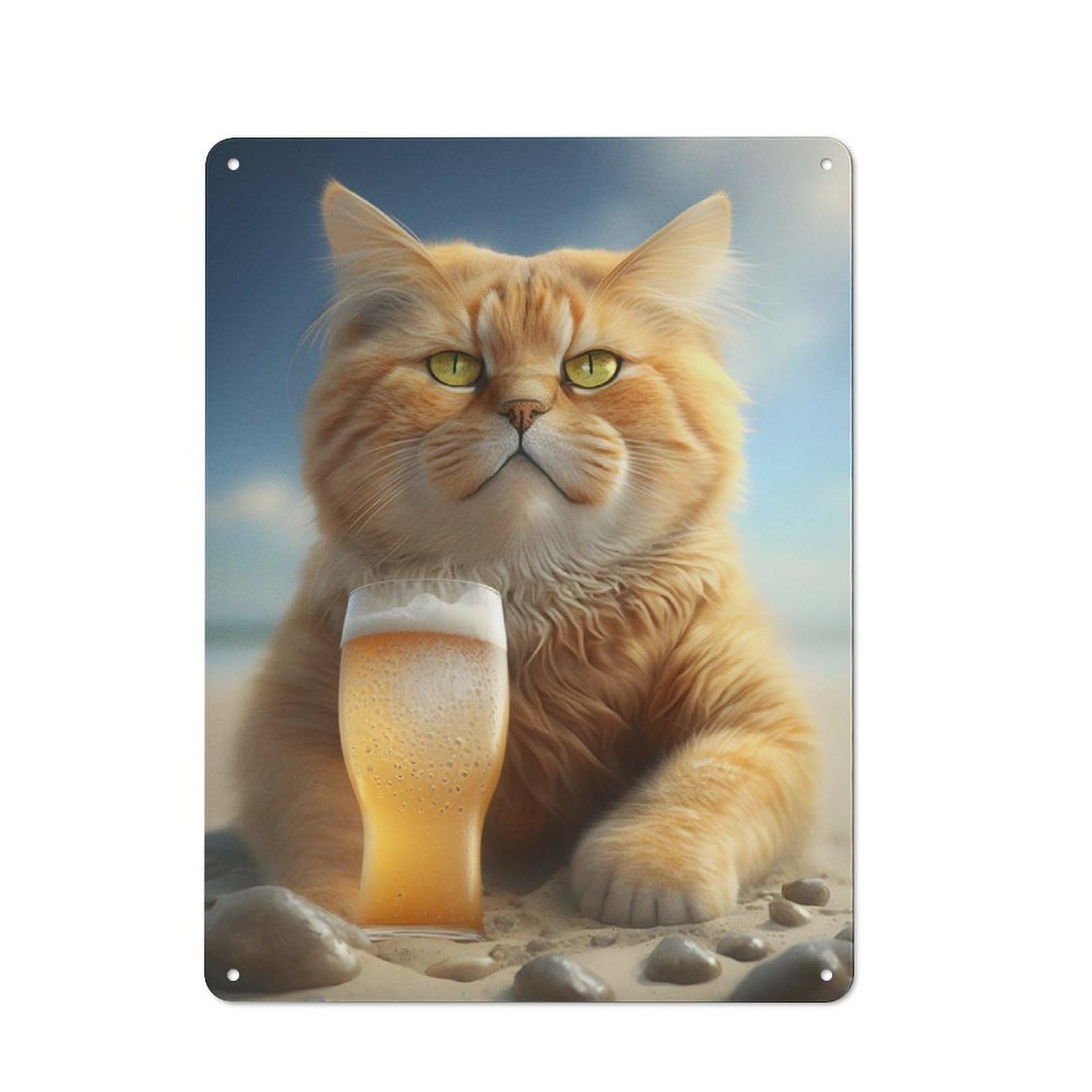 Junmoney Cat Drinking Beer Retro Metal Wall Sign 40X30cm With For Bar Or Restaurant, Gift Idea For A New Home And Metal Sign Collection