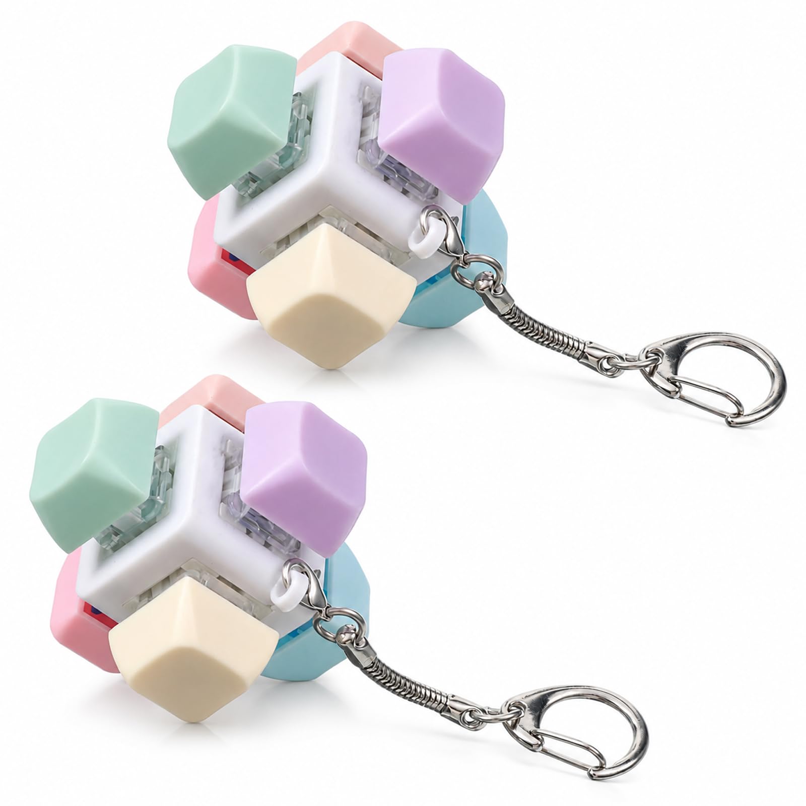 Hadnves 2 Pcs Cube Keyboard Keychain Keyboard Decompression Fidget Toys