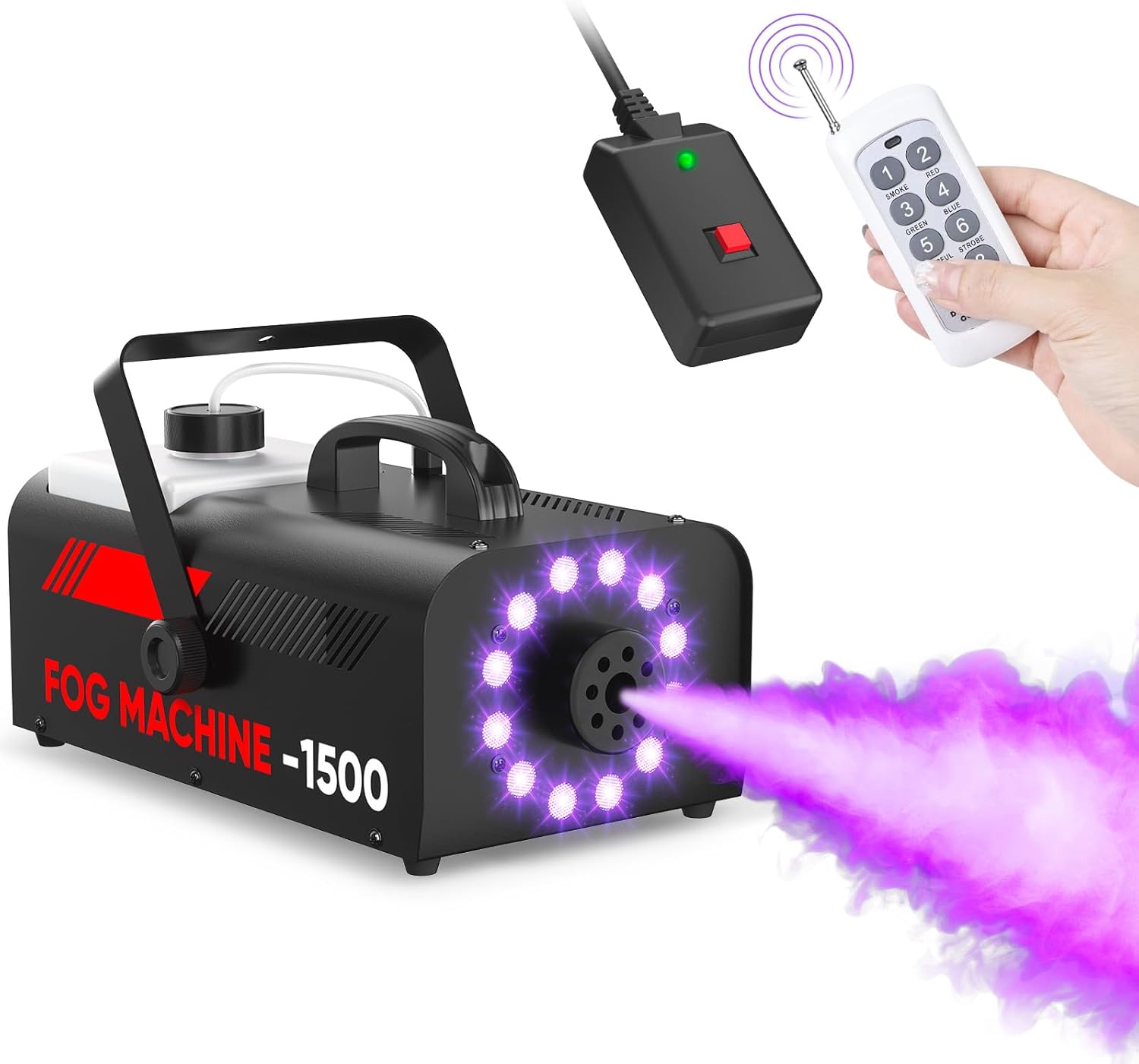 UPGREY 1500W Fog Machine with Lights, Smoke Machine Fog Outdoor and Indoor w/Wired and Remote Controller Smog Machine for Halloween Parties DJ Stage Effect