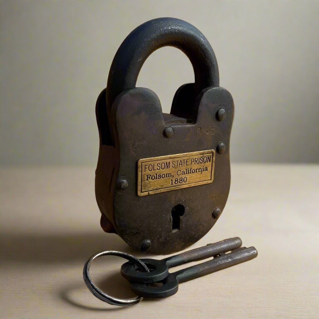 Folsom 1880 California State Prison Cast Iron Lock Keys Brass Tag with Antique Finish (4" x 2.5")