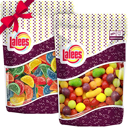 Lalees Petite fruit & Mini Fruit Slices - 2 Pounds- Fruit Shaped Candies - Gourmet Sweets - Bulk Unwrapped Candy