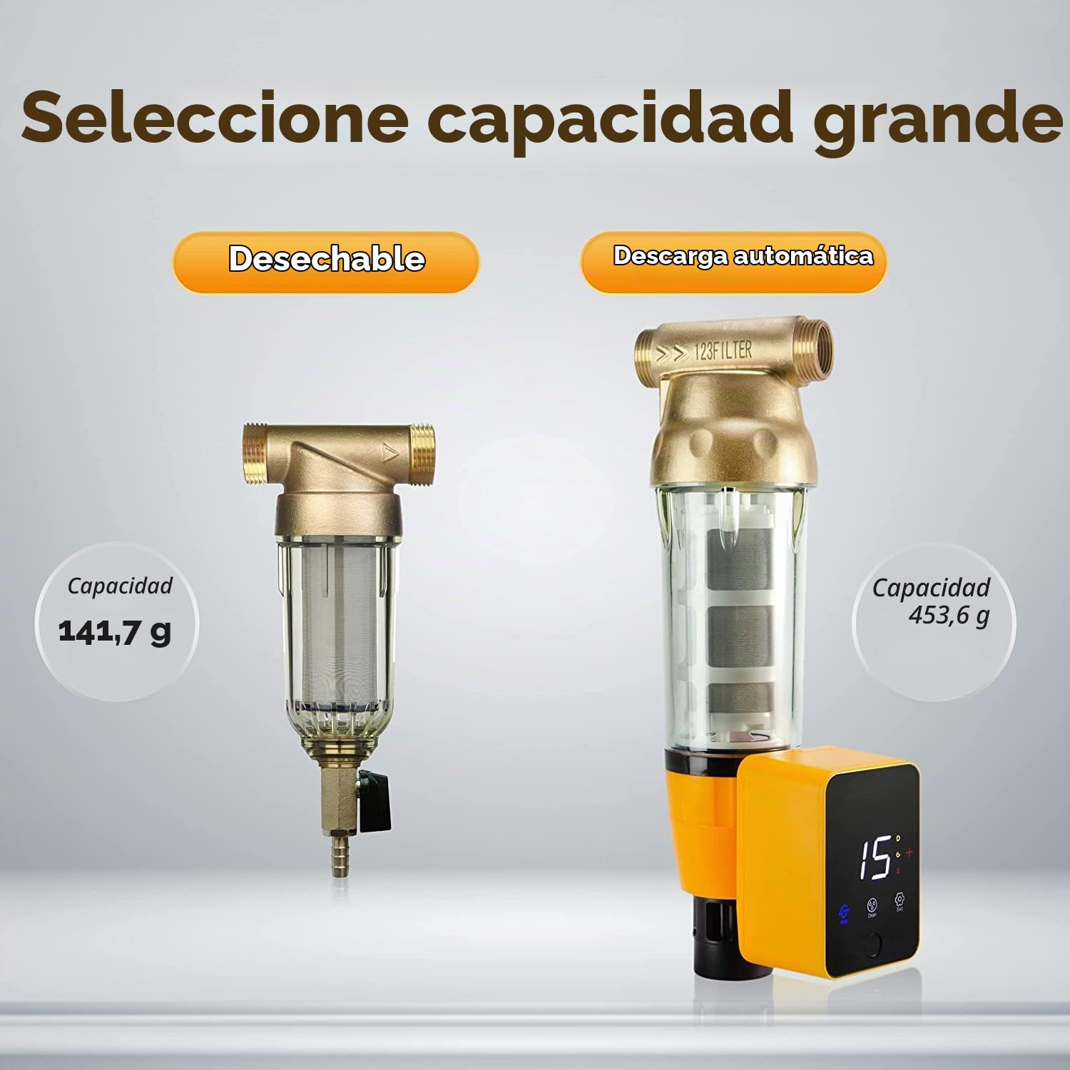 iSpring WSP50ARB-E Filtro de Sedimentos Reutilizable 50 Micras Auto Lavado | Módulo de Lavado Automático, Pantalla Táctil, Rascador de Carcasa Incorporado, Filtro Spin-Down Reutilizable