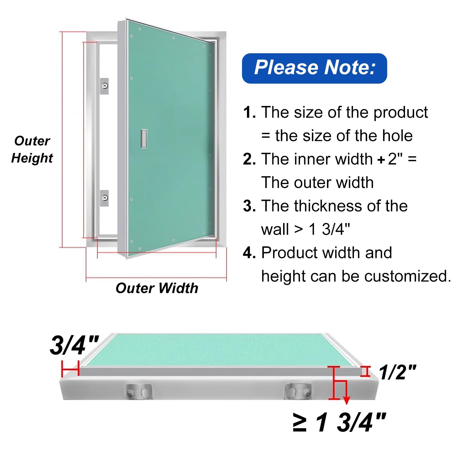 Genérico Puerta de Acceso para pladur pintable, Panel de trampilla de ático de Montaje Empotrado para Placas de Yeso Laminado y Paneles de Yeso, Acceso Oculto al conducto de fontanería (56 x 86 cm) -