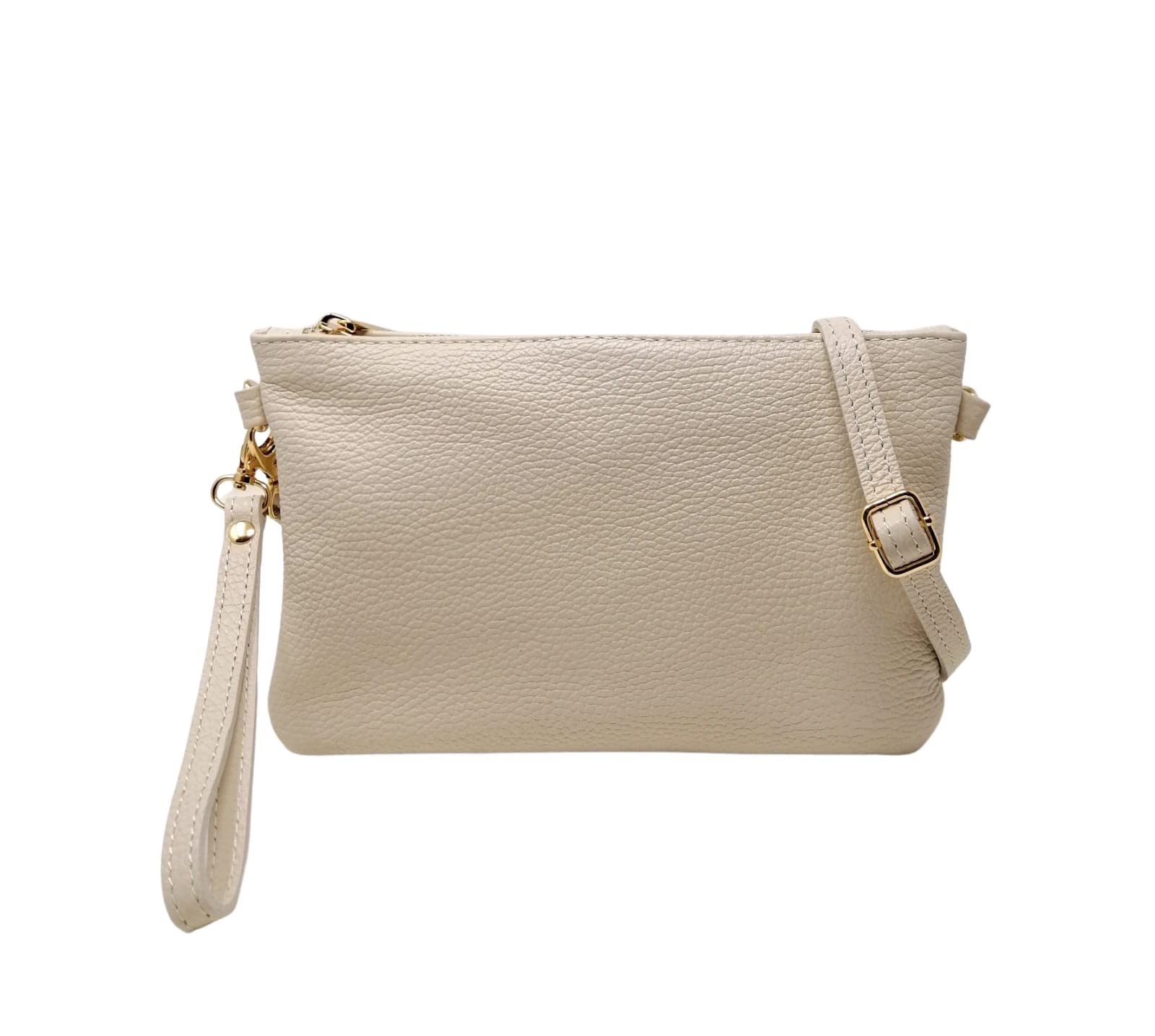 Damen-Clutch aus echtem Leder – Handtasche & Umhängetasche – 100% Made in Italy – Abnehmbarer Schultergurt & Handg