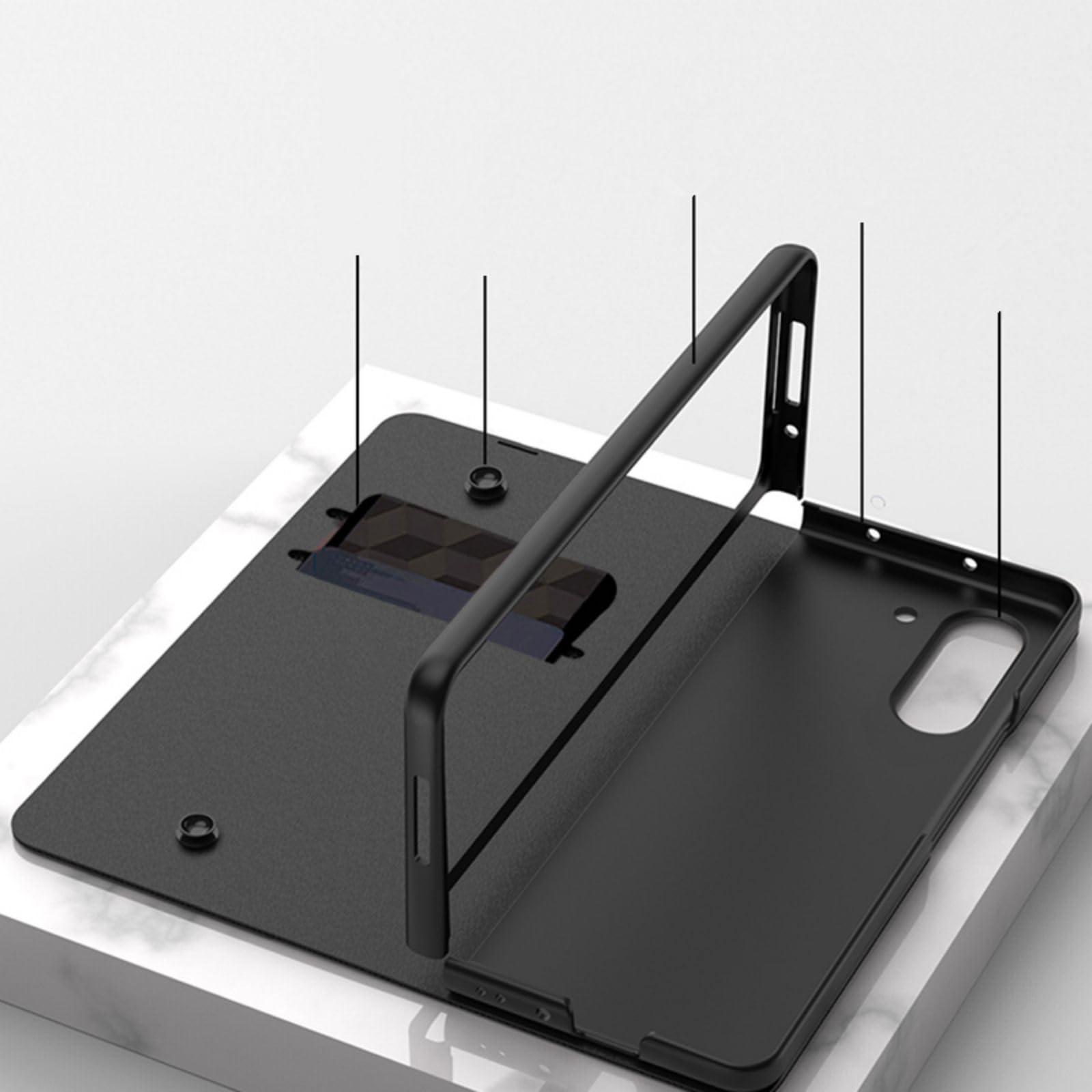 Custodia Etui do Z Fold5 etui z klapką + otwór na długopis, stojak, skóra folio, szklany blat, osłona przednia, etui na telefon komórkowy z klapką do Samsung Galaxy Z Fold5 (18)