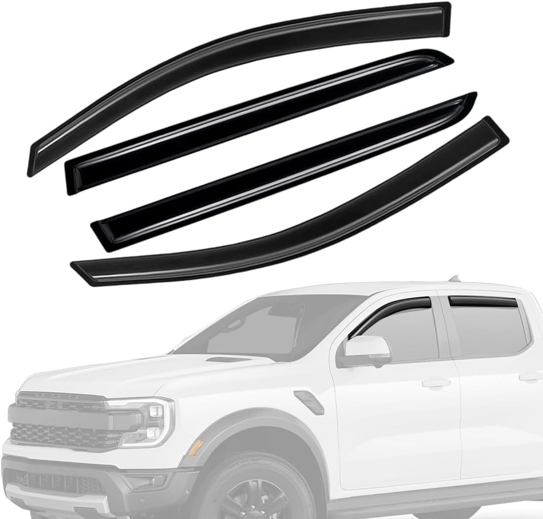 Window Visors Rain Guards Fit 2024, 2025 Ford Ranger Side Window Deflectors Vent Shades Sun Visors Tape-On Mugen Style 4PCS FIT 2024 2025 Ford Ranger