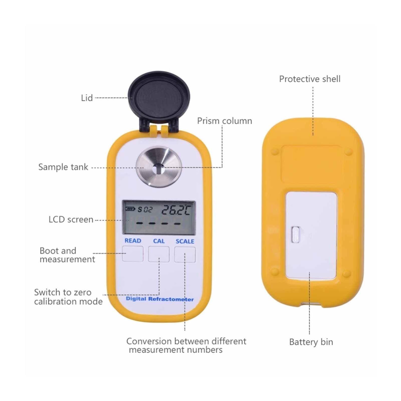 EDEDE Refraktometer, Digitalhonigrefraktometer 4 in 1 Brix/Wasser/BE '/Brechungsindex für Weinherstellung, Bierbrauen, Obst, Zuckergehal