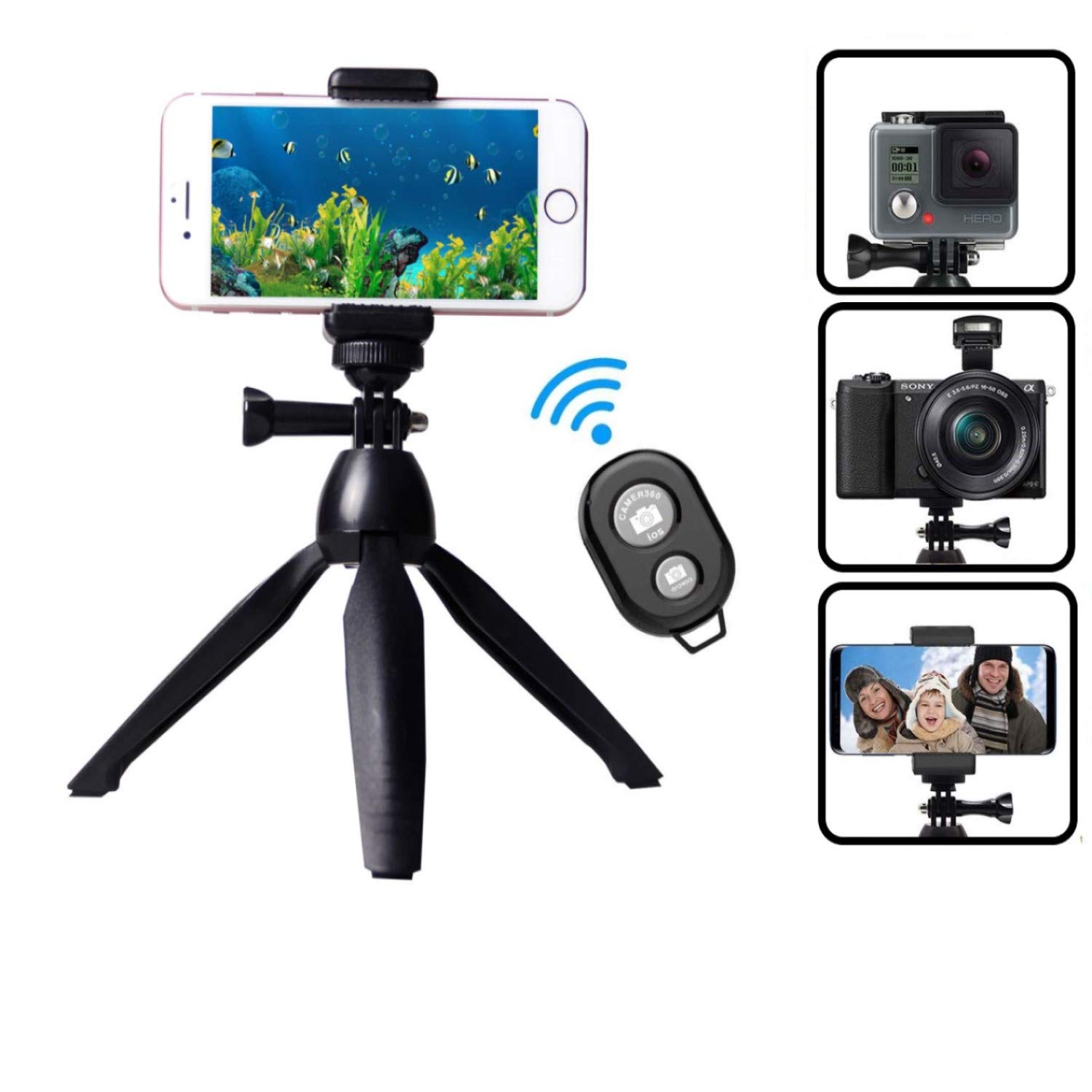 Mini Tripod, Lightweight Tabletop Small Phone Tripod for iPhone Samsung Huawei Smartphone, 180 Rotating Metal Ball Mount Holder