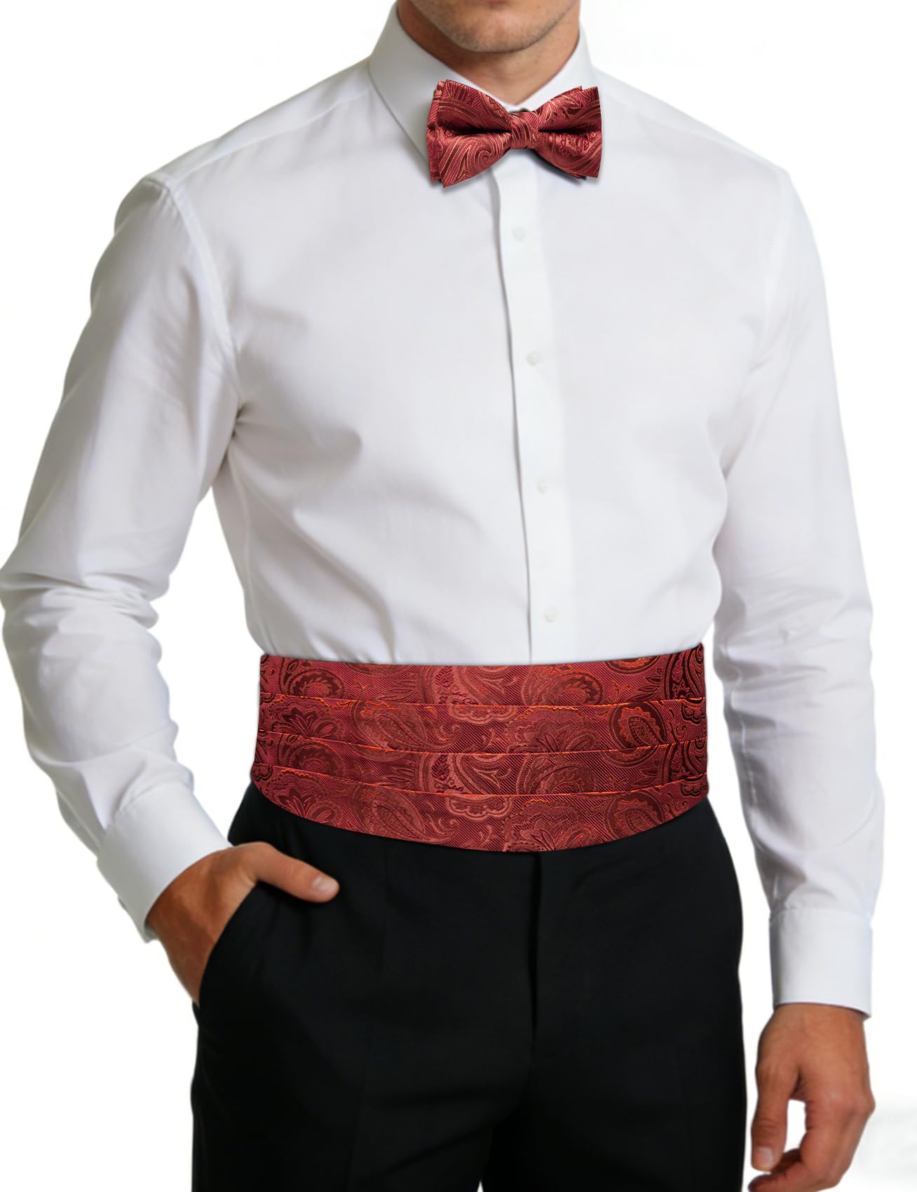Ensemble nœud papillon et ceinture de smoking pour homme avec nœud papillon pré-noué et poche carrée