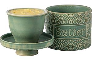 French Ceramic TEATALK Butter Crock with Lid, for Counter with Water