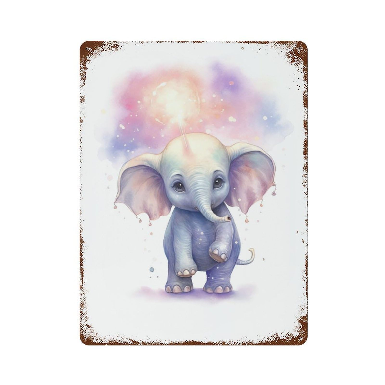 Watercolor Baby Elephant Rustic Tin Plaque 15.7"x11.8", for Living Room, Hallway And Home Decor, Decorative Metal Wall Art