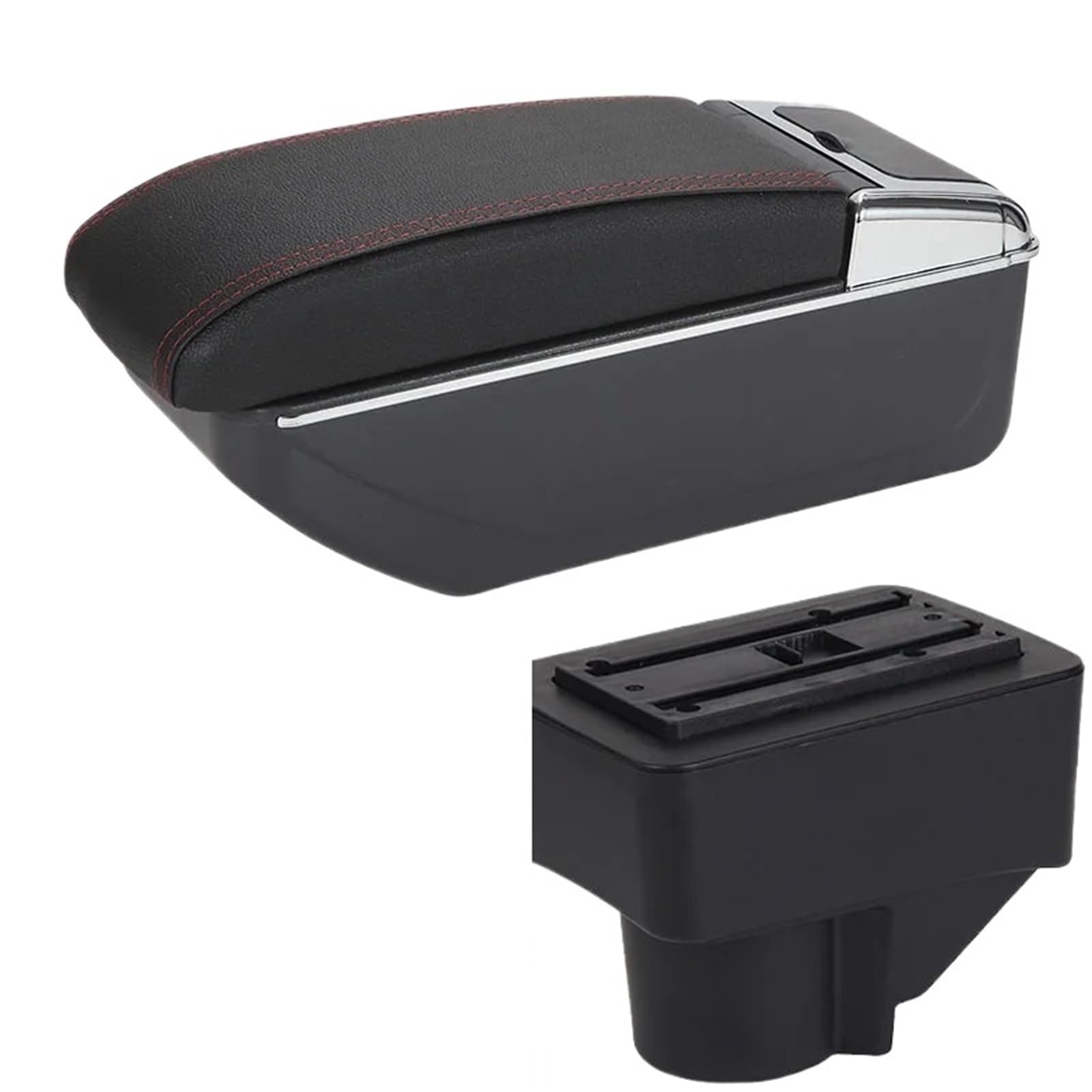 AWGNTQQ Car Armrests For For Fiesta 3 2011 2012 2013 2014 2015 2016 2017 2018 Car Armrest Car Storage Box Accessories(D1 Black red No USB)