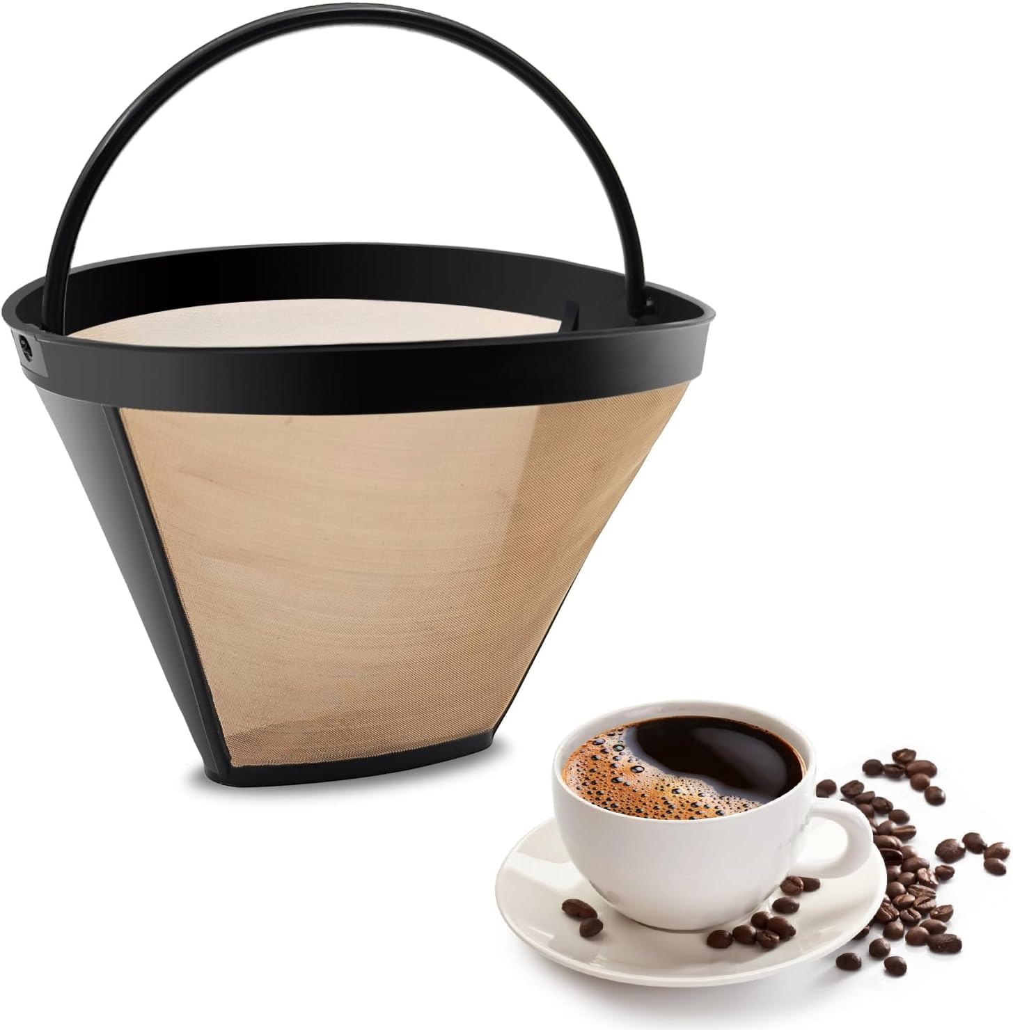 Reusable Coffee Filters, 1 Pc Permanent #4 Cone Shape Coffee Filter Mesh Basket Stainless Coffee Filters Basket Replacement fits for Cuisinart/Ninja Coffee Makers and Brewers