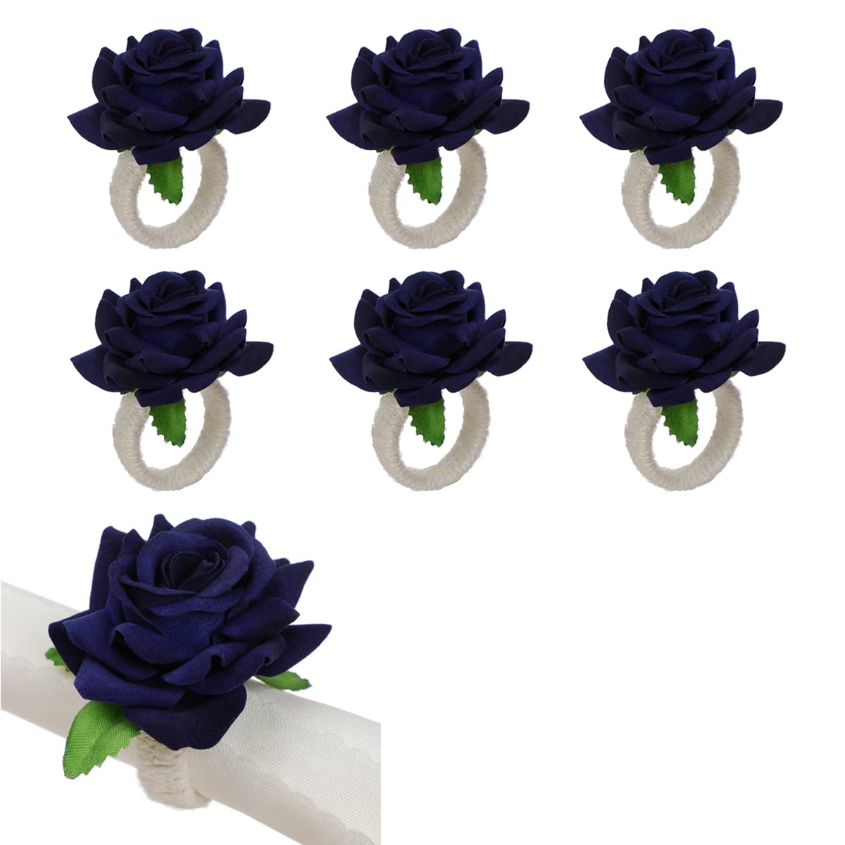 Jiamusi Set of 6 Napkin Rings Handicraft Flower Napkin Rings Spring Napkin Rings Rose Napkin Holders Vine Design Napkin Holder Rings Table Decorations