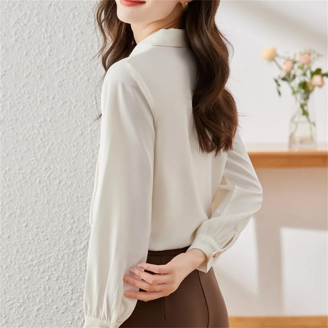 Camicette da donna casual a maniche lunghe con risvolto in tinta unita Top Button Down Slim Fit formale camicie da lavoro