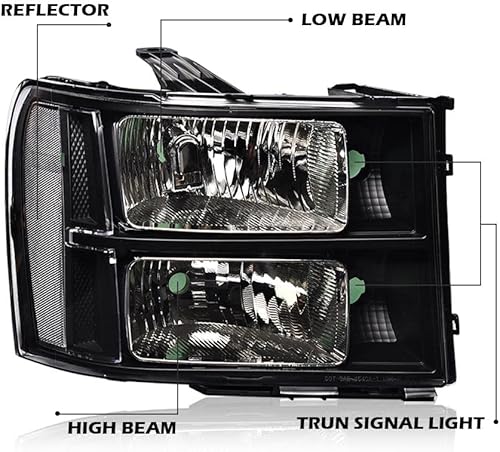 Vista 97 de PIT66 Conjunto de faros delanteros compatible con GMC Sierra 1500 2500HD 3500HD 3500HD 2007-2013, faros halógenos laterales del conductor