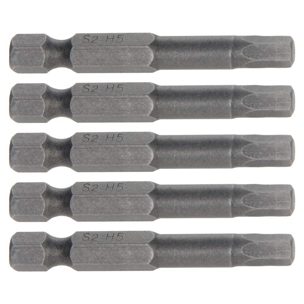 Utoolmart 1/4 Inch Hex Shank Magnetic H5 Screwdriver Bits 50mm Length S2 Steel Hexagon Allen Wrench Drill Bit Sand Blasting Power Tool for Production Workshop 5pcs