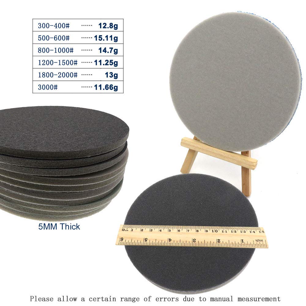 15 sztuk 6 Cal tarcza szlifierska z gąbką 150mm papier ścierny haczyk i pętla 300-3000 Grit do polerowania szkła samochodowego narzędzia ścierne, h, 1800,2000