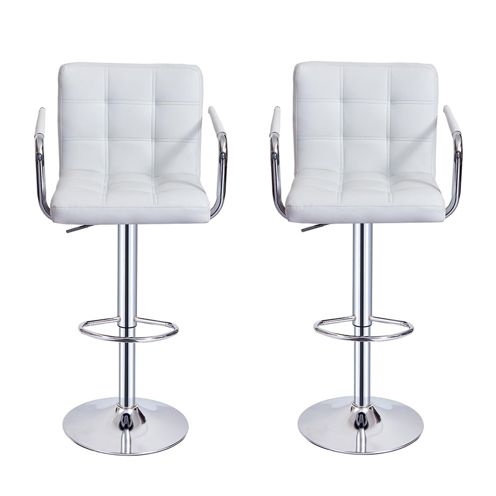 Panana Set of 2 Bar Stool with Armrest Kitchen Breakfast Swivel Gas Lift Height Adjust Cafe Chair Pub Stools (White)