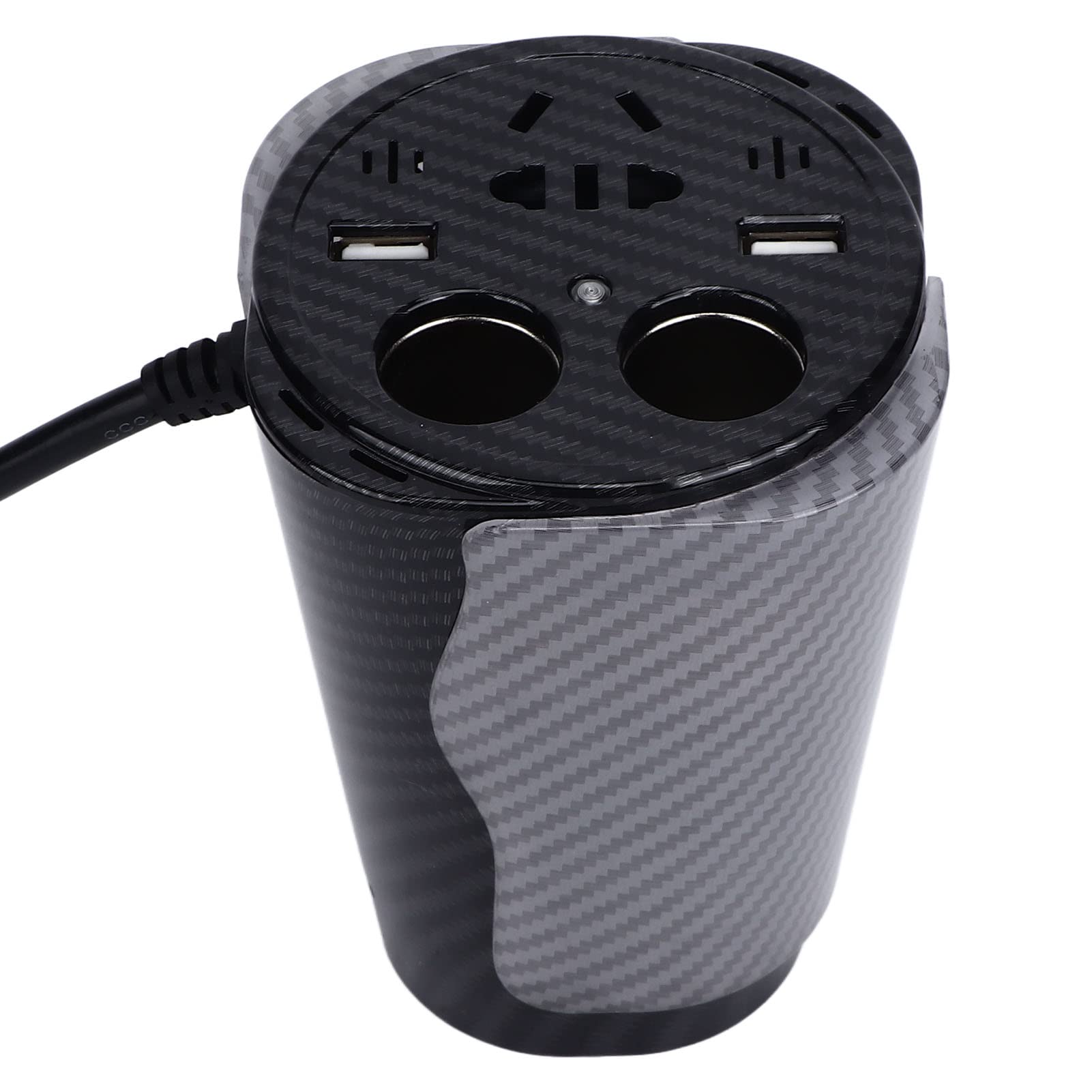 Samochodowy konwerter prądu 150 W z diodami LED sterowanymi głosem, kolorowym światłem atmosferycznym, konwerter ładowania USB, w kształcie kubka ze stopu aluminium
