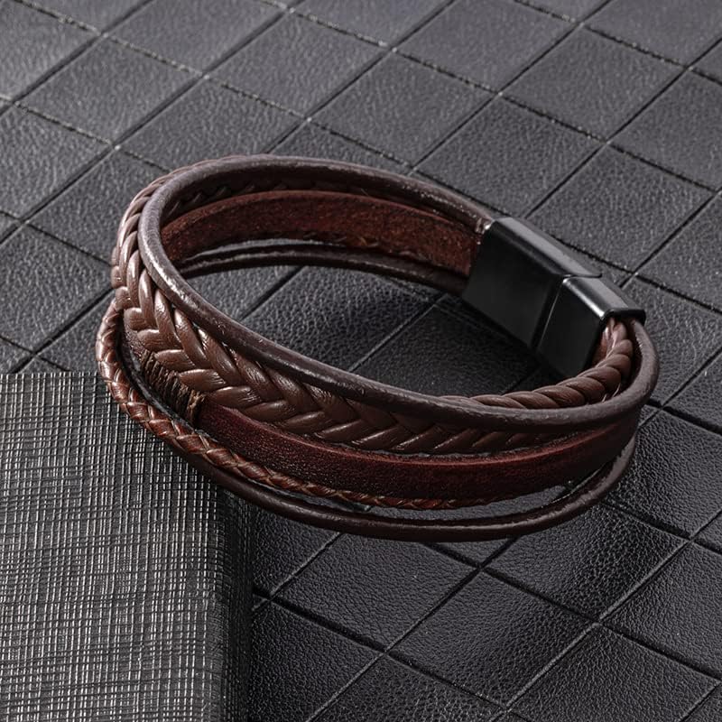 Men's Black Leather Multi-Strand Bracelet Casual Brown Braided Bracelet thumbnail