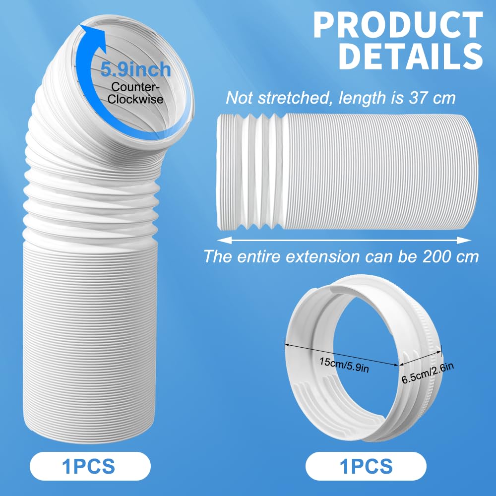 Tubo di Scarico Condizionatore,Tubo Condizionatore Portatile Con Adattatore,Estensibile Mobile,Diametro 150mm,Per Deumidificatori,Condizionatori,Asciugatrici,Ventilatore di scarico (2m)