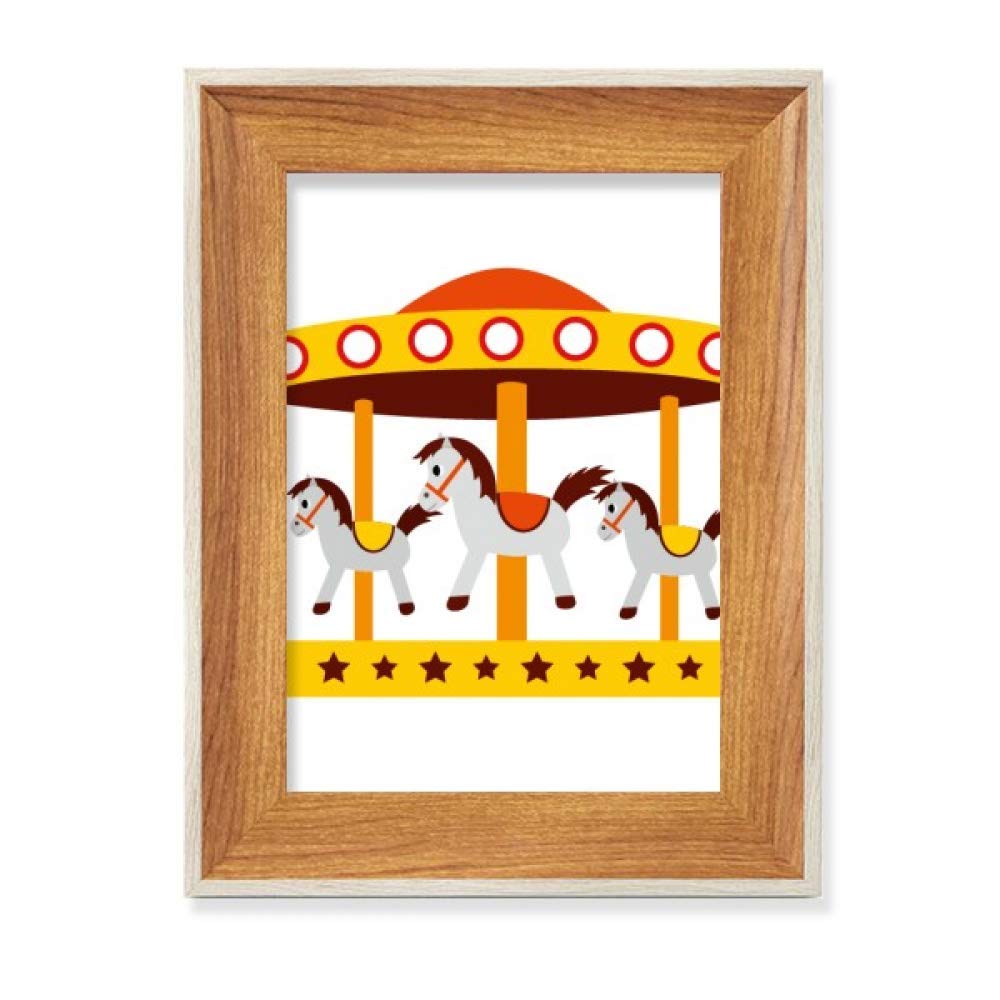 Tableau art peinture carrousel et cadre bois pour décorer une chambre d'enfant