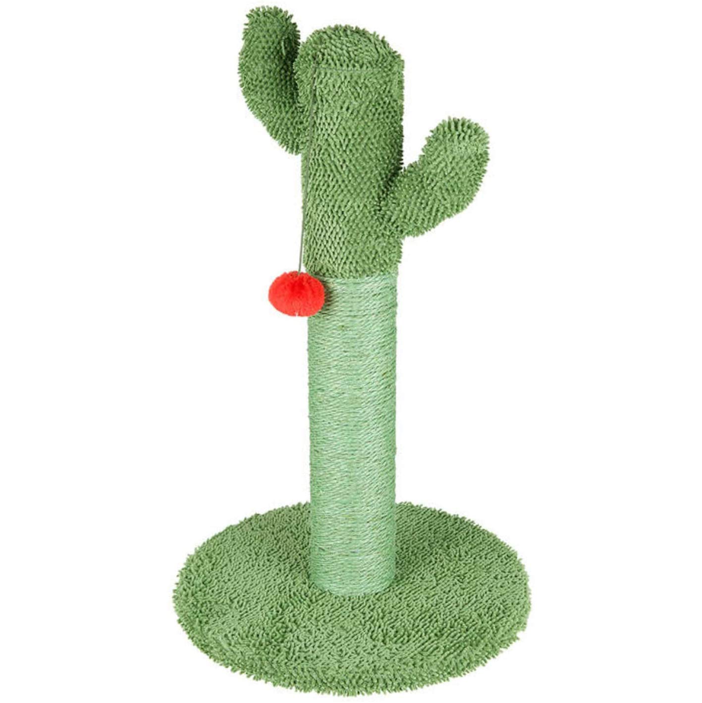Moonshuttle Green Cactus Cat Scratching Post with Red Ball for Cat, Kitten, Sisal Scratching Pole cat Scratcher Cactus Furniture Decor