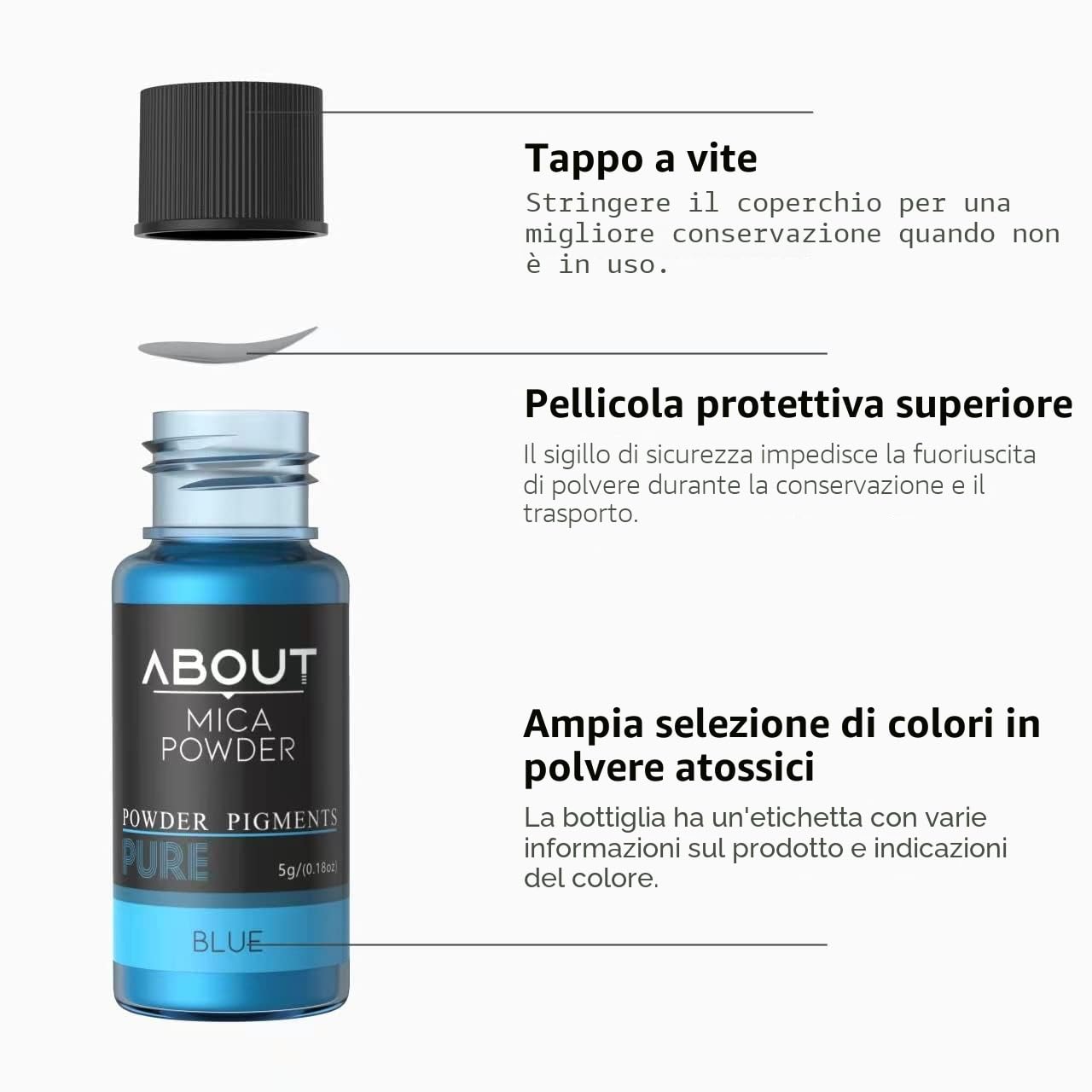Mica - Polvere epossidica, 40 colori, 5 g, pigmenti cosmetici naturali, adatto per resina epossidica, colore sapone, lucidalabbra, smalto per unghie, produzione di candele, bombe da bagno
