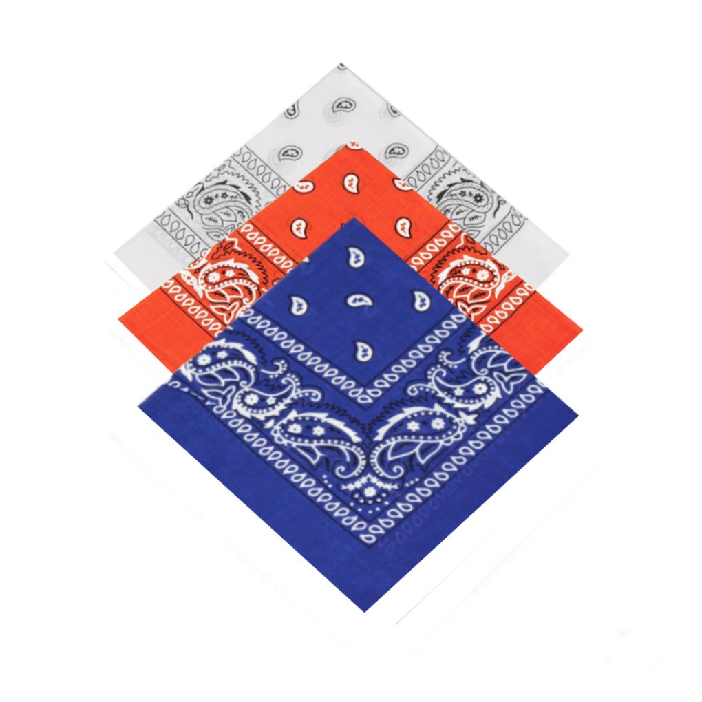 Buckingham Boutique Unisex White Set Of 3 X High Quality 100% Cotton Paisley Design Headscarves/Neckerchiefs/Bandanas For Women,Girls,Men & Boys Bandana,Headscarf,Neck Scarf,Handkerchief,Head Tie (,Orange,Royal Blue)