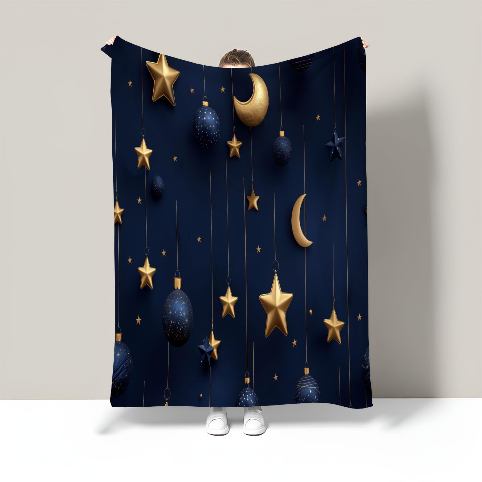 Manta De Franela Suave Cálida 200X200Cm Luna 3D Cielo Estrellado – Manta De Cama O Sofá con Estampado 3D De Decoración Navideña, Ligera Y Confortable para Adultos Y Niños, Azul Marino
