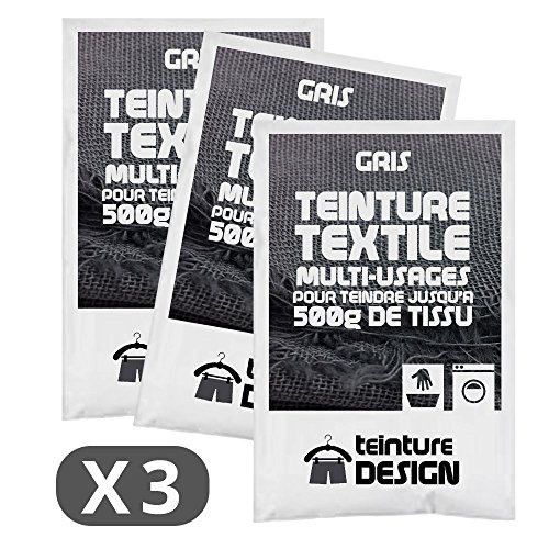 Set de 3 bolsas de tinte textil – Gris – universal para ropa y telas naturales
