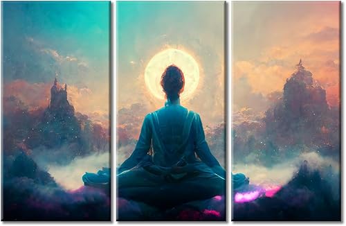 Vista 101 de TUMOVO Wall Art for Living Room Buddha Sculpture Flower Paintings Canvas Wall Art 3 Panel Wall Art Canvas Artwork Wall Decor Large Wall Decor Canvas