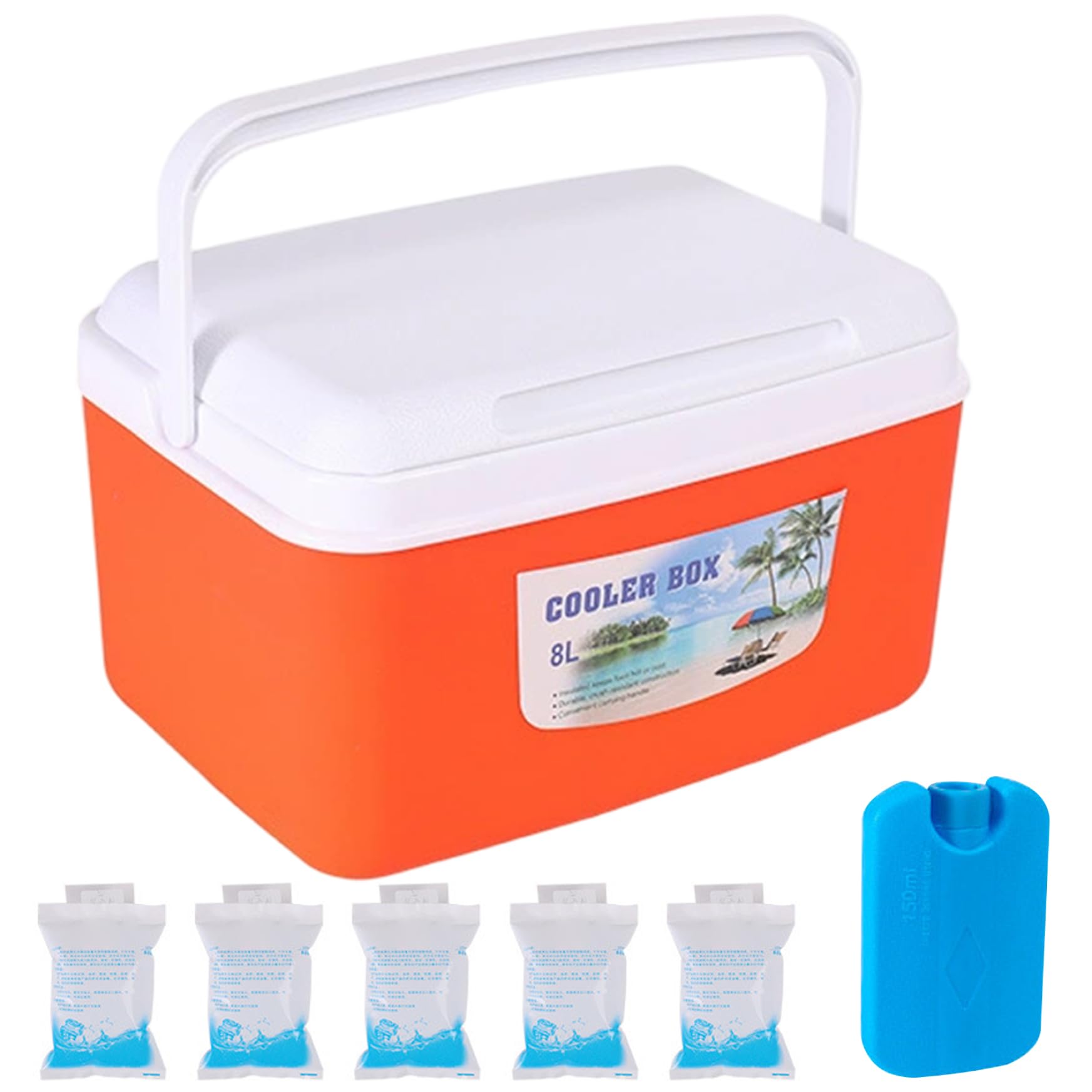 Nevera Dura de 8 litros con Bolsas de Hielo, pequeña hielera con retención de frío de 48 Horas, Nevera portátil para Exteriores, Playa, Camping y picnics, Grado alimenticio, a Prueba de Fugas, Azul