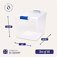 Vista 4 de HOMZ Contenedores de almacenamiento apilables de plástico transparente modular resistente con tapas de cierre y bloqueo, capacidad de 31 cuartos