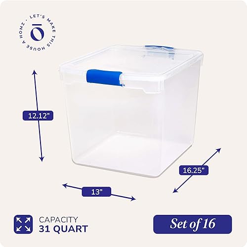 Miniatura 4 de HOMZ Contenedores apilables de plástico transparente modulares resistentes con tapas de cierre y bloqueo, capacidad de 31 cuartos de galón, paquete