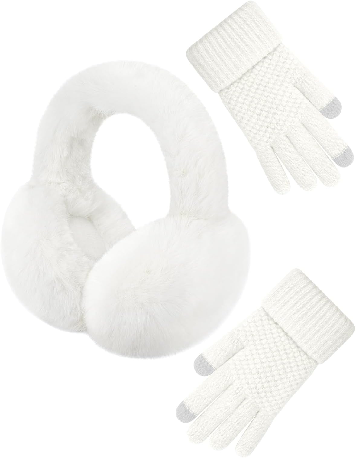 Winter Ear Muffs Gloves for Women Foldable Warm Earmuffs Faux Fur Fluffy Warmers Covers Headband Cold Weather