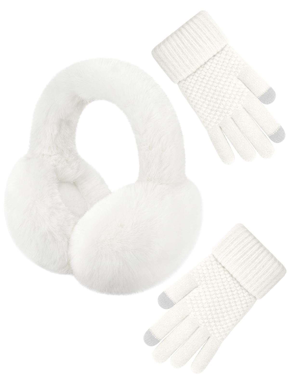 Senker Fashion Winter Ear Muffs Gloves for Women Foldable Warm Earmuffs Faux Fur Fluffy Warmers Covers Headband Cold Weather