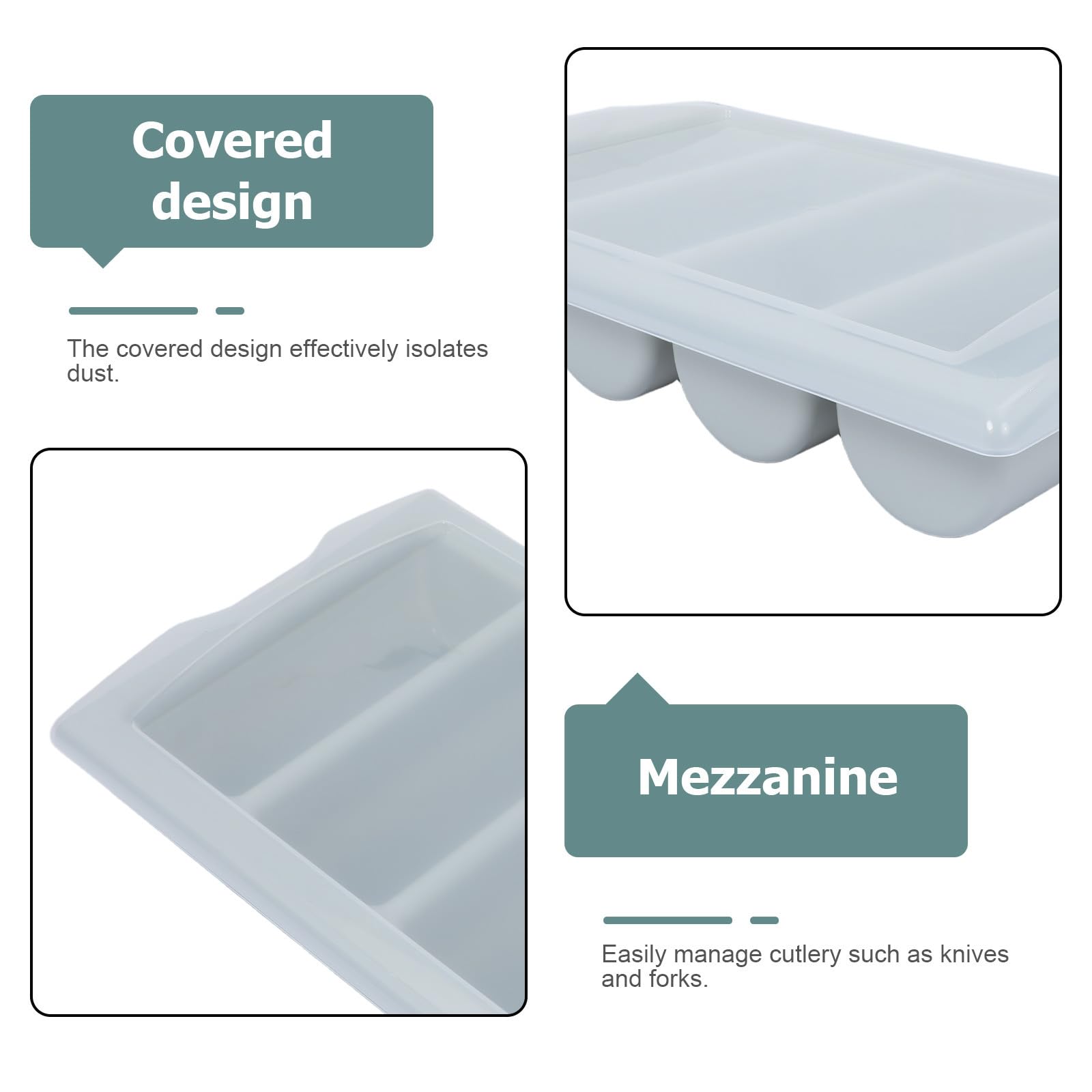 Caja de para Cubiertos con Tapa, Bandeja organizadora de Cubiertos con 4 Compartimentos para Utensilios de Cocina, Almacenamiento de (Tenedores,) para el hogar y restaurantes.