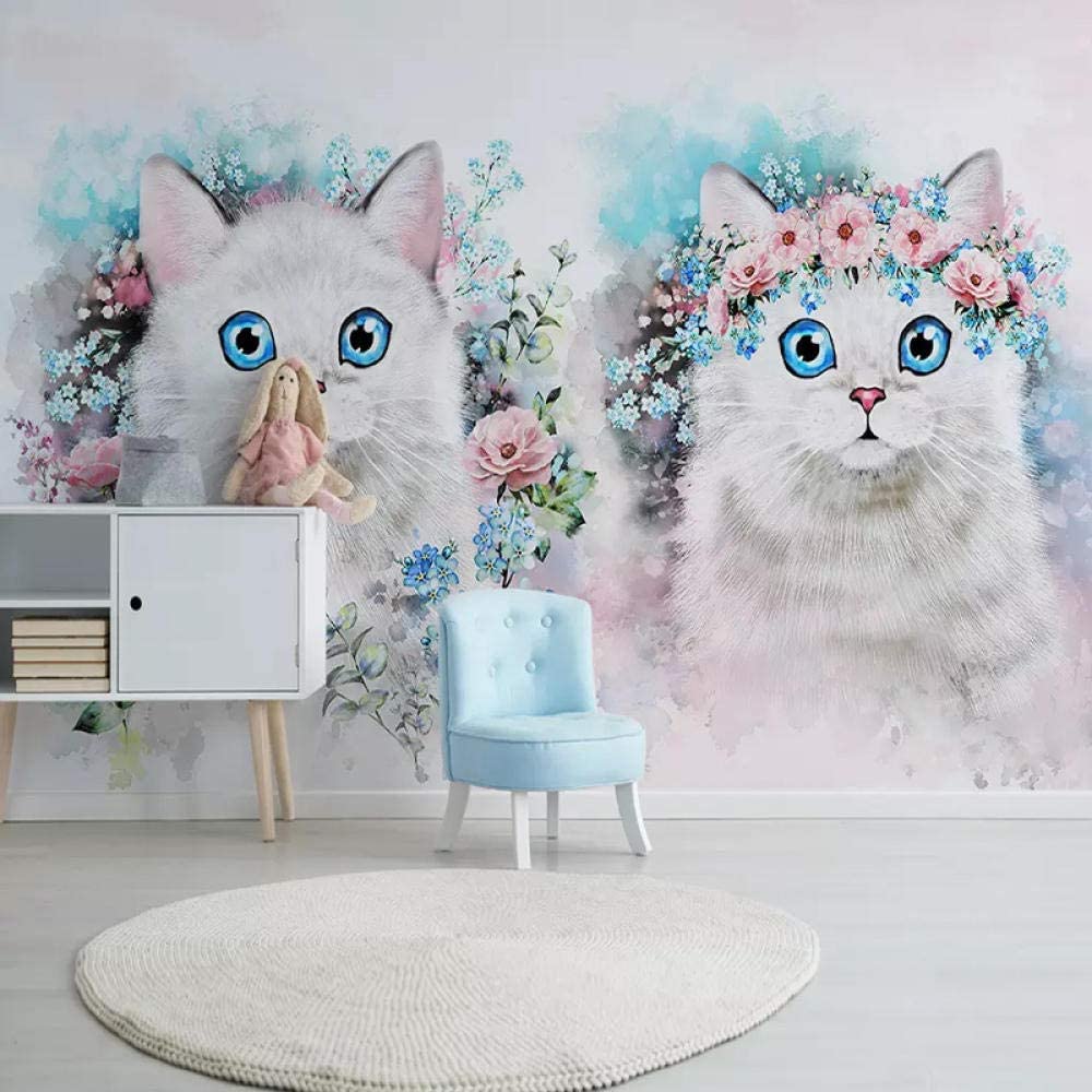 Papel Pintado Tamaño Personalizado Papel Pintado Foto 3D Sala De Estar De Los Niños Animal Flor Pareja Gato Pintura Tv Fondo De Pantalla Para Pared 3D, Para Oficina Dormitorio Comedor Pared Fotos 250