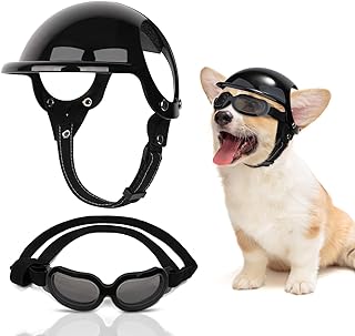 SlowTon Pet Dog Helmet Goggles Set, Dust Wind UV Protection Dog Sunglasses, Pet Motorcycle Helmet Drop Resistant Hard Safe...