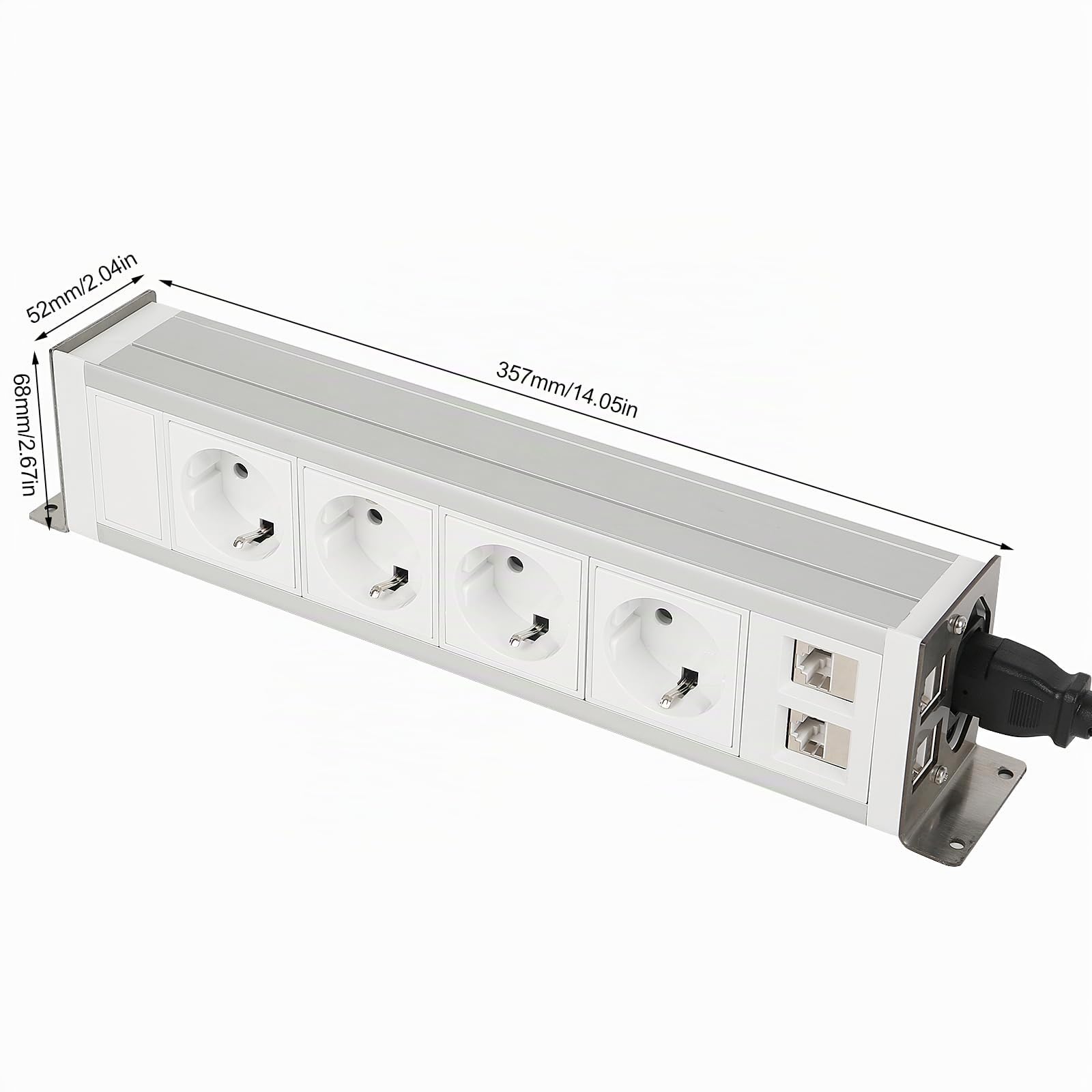 Multiprise sous le plan de travail, multiprise 4 prises avec 2 câbles RJ45 et 1,5 m, prise pour meubles ou plans de travail