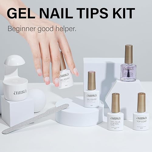 Miniatura 8 de AILLSA - Kit completo de puntas de uñas cortas cuadradas de gel suave, con pegamento de uñas 2 en 1 capa base y deshidratador de uñas, con lámpara