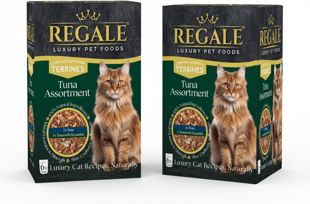 REGALE Luxury Pet Foods Complete Nutrition Cat Food Terrines – 12 Total Pouches, Tuna & Oceanfish Assortment, 100% Natural, Slow-Cooked