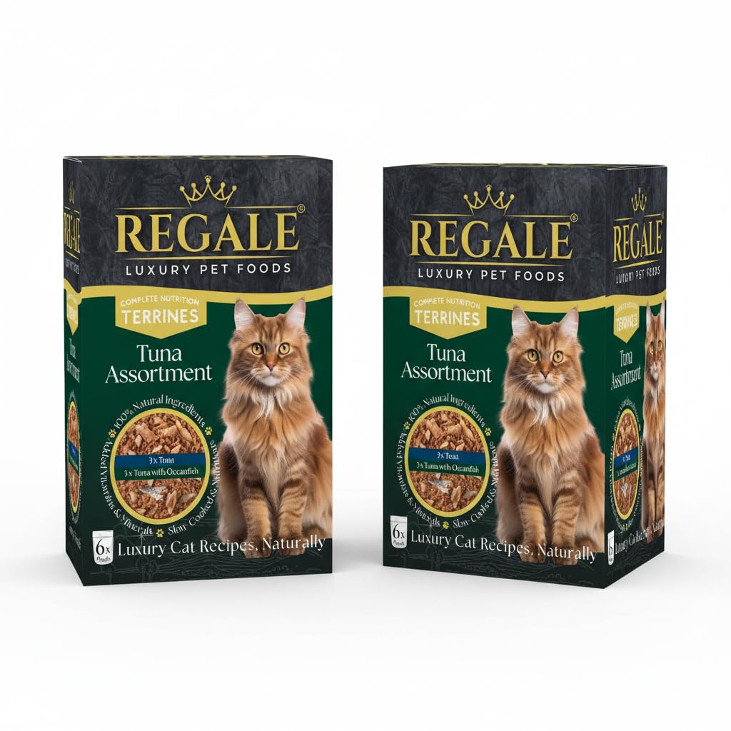 REGALE Luxury Pet Foods Complete Nutrition Cat Food Terrines - 12 Total Pouches, Tuna & Oceanfish Assortment, 100% Natural, Slow-Cooked