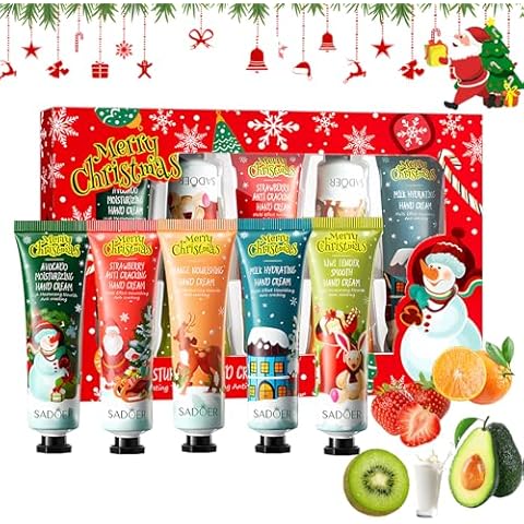 Christmas Hand Cream Gift Set - 5 x 30ml Mini Travel Size Hand Cream for Dry Cracked Hands, Moisturizing Hand Lotion for Dry Skin, Christmas Stocking Stuffers for Women&Men, Holiday Scented Hand Cream Cover
